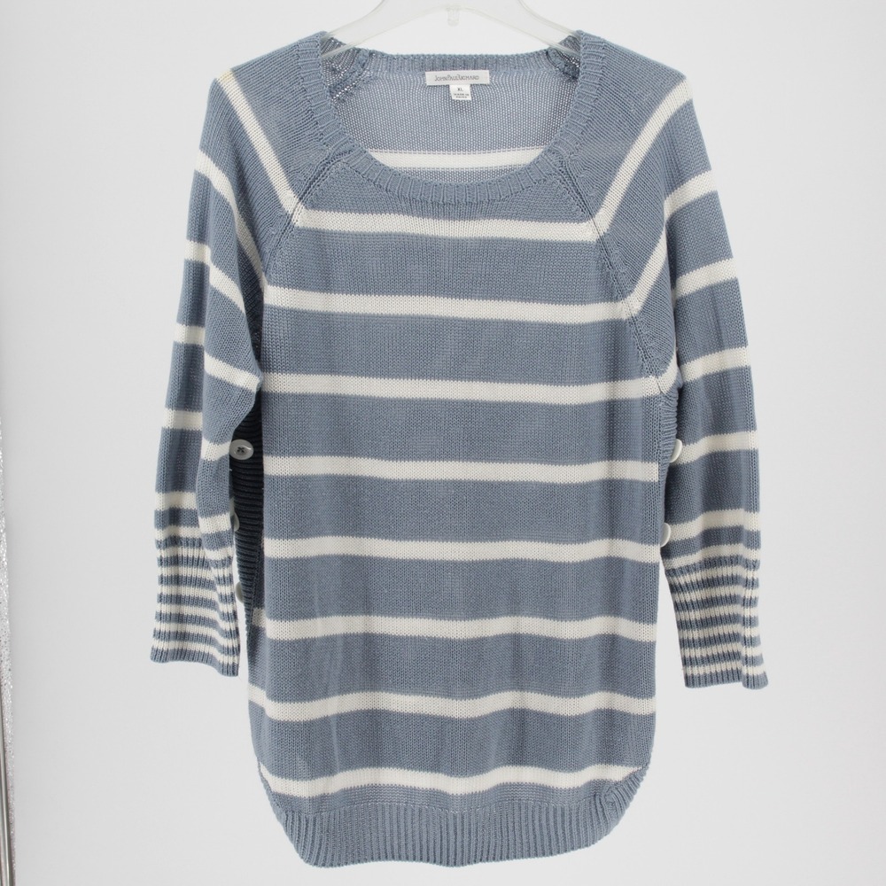 John Paul Richard Women's Blue Striped Button Side Knit Sweater Size XL‎